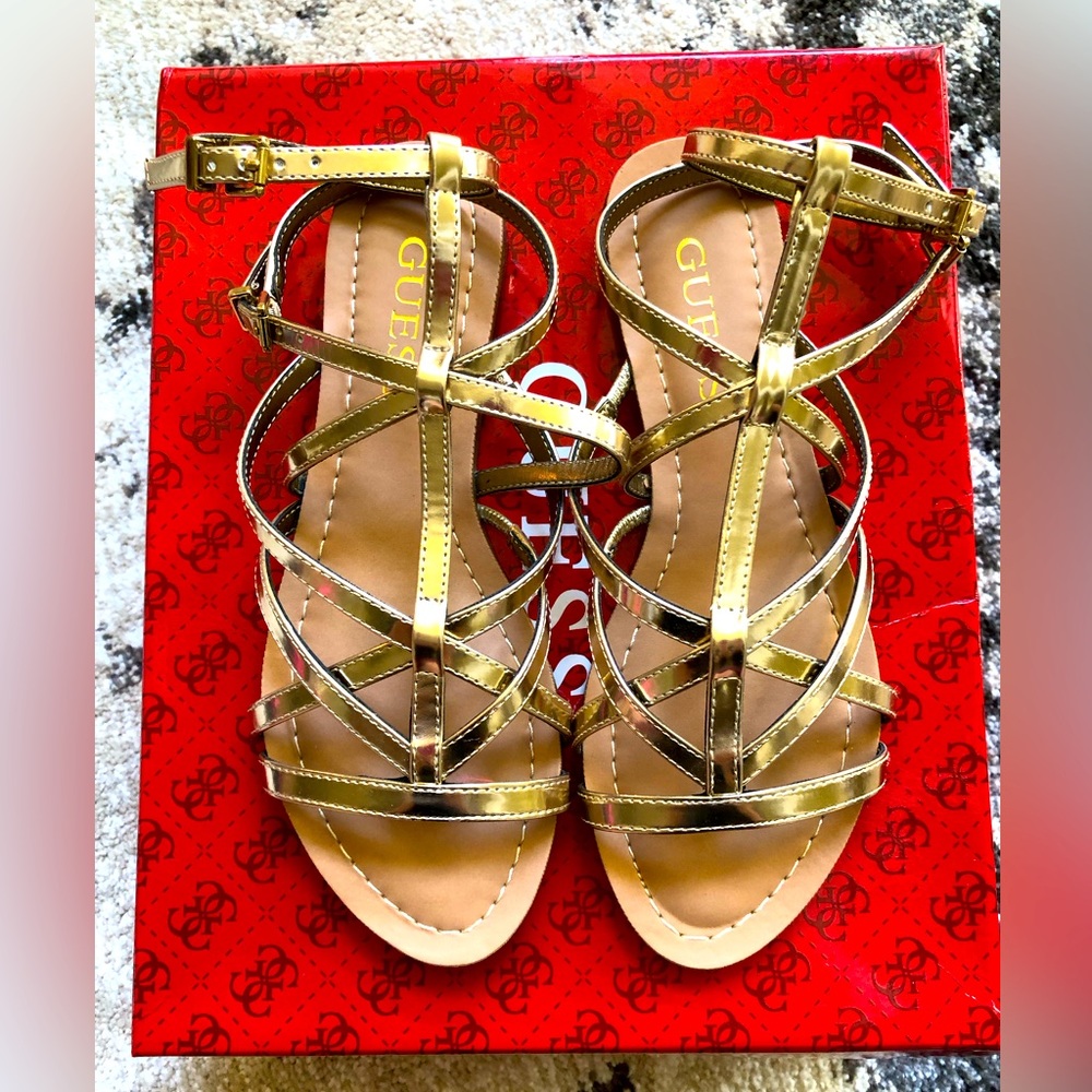 NWT GUESS GOLD MANNIE SANDALS IN SIZE 6.5 ABSOLUTELY GORGEOUS GODDESS STYLE